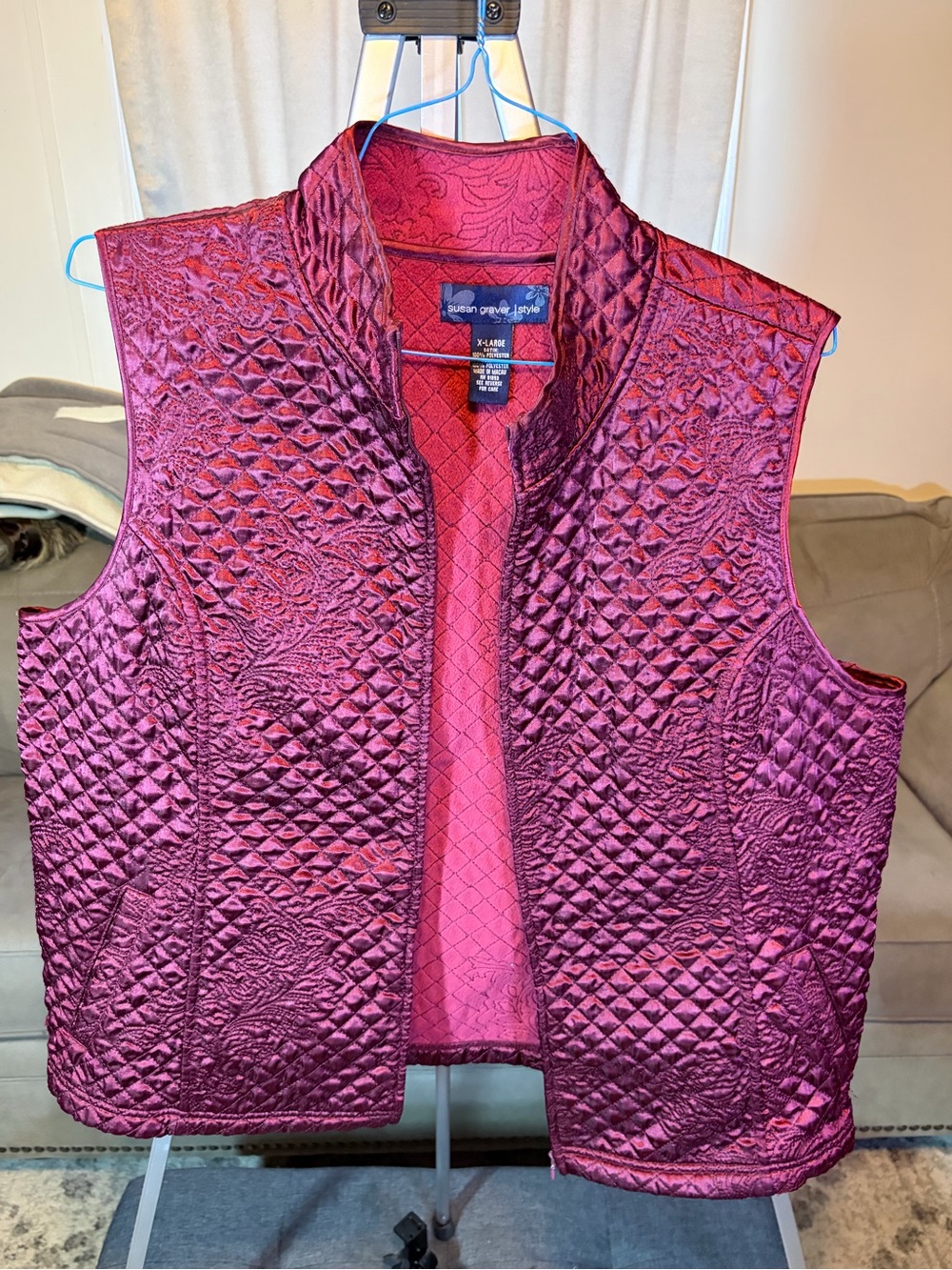 Susan Graver Quilted Satin Vest - Deep Raspberry